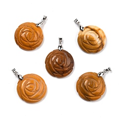 Моокаит Натуральный mookaite подвески, с латунной фурнитурой платинового цвета, плоские круглые с розовым рисунком, 32x25x8 мм