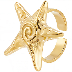 Золотой 1ПК 304 манжетные кольца из нержавеющей стали, золотые, для женщин, морская звезда, золотые, 26x25 мм, внутренний диаметр: 18 мм