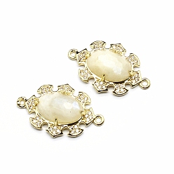 Лунный Камень Подвески-соединители из натурального лунного камня, овальные связи, с металлической фурнитурой светло-золотистого цвета, 25x16x7 мм