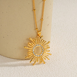 Chapado en Oro Real 18K 304 Collares con colgante de sol de acero inoxidable con cristales y diamantes de imitación para mujer, real 18 k chapado en oro, 15.75 pulgada (40 cm)