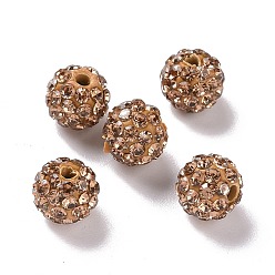 Light Colorado Topaz Polymer Clay Rhinestone Beads, Grade A, Round, Pave Disco Ball Beads, Light Colorado Topaz, 8x7.5mm, Hole: 1mm