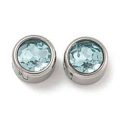 Бледно-бирюзовый 304 нержавеющая сталь с 9 стеклянными бусинами-стразами, плоско-круглые, платина, бледные бирюзовая, 8x6.5 мм, отверстие : 1.8 мм