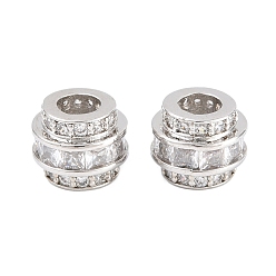 Платина Латунь микропаве прозрачный кубический цирконий европейский бисер, колонка с большим отверстием бусина, долговечный, стойки покрытие, без свинца и без кадмия, платина, 10x8 мм, отверстие : 4 мм