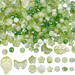 Grün 274pcs 14 Arten Glasperlen, Mischformen, grün, 6~23.5x8~17.5x4~8.5 mm, Bohrung: 1~1.6 mm