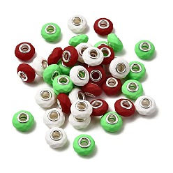 Красный Граненые европейские бусины из смолы, окрашенные распылением, бусины с большим отверстием, рондель с латунными сердечниками, покрытыми серебром, красные, 15x8.5 мм, отверстие : 5 мм