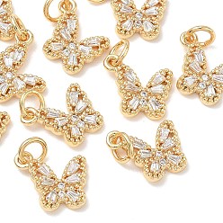 Clear SHEGRACE Brass Pave Clear Cubic Zirconia Pendants, Butterfly Charms, Cadmium Free & Nickel Free & Lead Free, Long-Lasting Plated, Real 18K Gold Plated, Clear, 11x11.5x3mm, Hole: 3mm