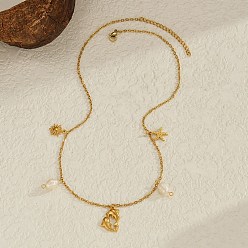 Настоящее золото 18K Летний пляж 304 ожерелья с подвесками из нержавеющей стали и АБС-пластика с искусственным жемчугом, ожерелья с дельфинами и морскими звездами, реальный 18 k позолоченный, 17.72 дюйм (45 см)