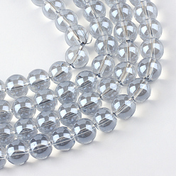 Гейнсборо Стеклянные бусины с гальваническим покрытием , с покрытием цвета радуги, круглые, светло-серые, 7.5x8.5 мм, отверстие : 1 мм, около 100~104 шт / нитка, 70~74 см