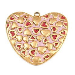 Pink 304 Stainless Steel Enamel Pendants, Heart Charms, Ion Plating(IP), Real 18K Gold Plated, Pink, 28.5x29.5x3.5mm, Hole: 1.8mm
