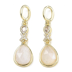 Rainbow Moonstone Натуральный радужный лунный камень, ограненные подвески в форме капли., подвески в виде бабочки из латуни с микропаве из прозрачных кубических цирконий в оправе, реальный 18 k позолоченный, стойки покрытие, долговечный, 33.5 мм, Кулон : 25x10x5 мм, отверстие : 5.3x3.7 мм
