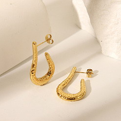 Золотой 304 серьги-гвоздики из нержавеющей стали для женщин, U-образный, золотые, 33x18 мм