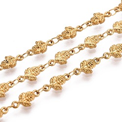 Настоящее золото 18K 5м 304 звенья цепи из нержавеющей стали в форме цветка розы, пайки, с катушкой, ионное покрытие (ip), реальный 18 k позолоченный, 10x5x2 мм