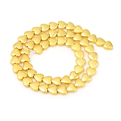 Golden Plated Electroplated Non-magnetic Synthetic Hematite Beads Strands, Frosted, Heart, Golden Plated, 8x8x3mm, Hole: 0.8mm, about 55pcs/Strand, 15.75 inch(40cm)
