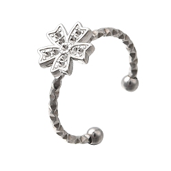 Нержавеющая Сталь Цвет Цветок 304 регулируемое кольцо-манжета из нержавеющей стали со стразами, цвет нержавеющей стали, 9x9 мм