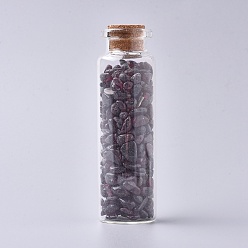 Garnet Glass Wishing Bottle, For Pendant Decoration, with Garnet Chip Beads Inside and Cork Stopper, 22x71mm