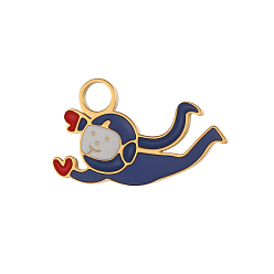 Морской Синий 304 нержавеющей стальной эмали подвески, астронавт очарование, ионное покрытие (ip), долговечный, реальный 18 k позолоченный, Marine Blue, 10x16 мм, отверстие: 2.50 мм