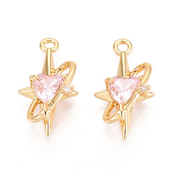 Настоящее золото 18K Кулон из циркония, звезда, без никеля , реальный 18 k позолоченный, 17x9x6 мм, отверстие : 1.2~1.4 мм