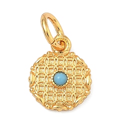 Плоский Круглый Латунные подвески, С бисером бирюзы смолы, реальный 24 k позолоченный, плоские круглые прелести, 9.5x7.5x2 мм, Перейти кольцо: 5x0.8 мм, внутренний диаметр: 3.4 мм