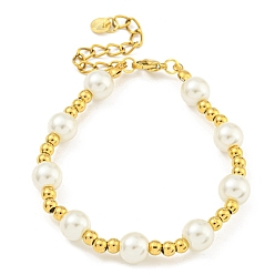 Золотой 304 браслеты из нержавеющей стали и 201 из нержавеющей стали и пластика с круглыми жемчужными бусинами для женщин, золотые, 6-7/8 дюйм (17.4 см)