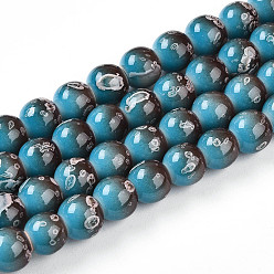 Темно-Голубой Выпечки нарисованных стеклянных бусин прядей, круглые, два тона, глубокое синее небо, 7.5~8 мм, отверстие : 1.2 мм, около 80~82 шт / нитка, 26.77~27.56 дюйм (68~70 см)