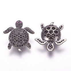 Черный Латунные микро проложить кубического циркония бусы, черепаха, чёрные, 20.5x19x6 мм, отверстие : 2 мм