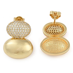 Настоящее золото 18K Серьги-гвоздики овальной формы с прозрачными циркониями, украшения из латуни для женщин, реальный 18 k позолоченный, 19x15 мм