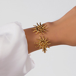 Золотой 304 женские браслеты-манжеты из нержавеющей стали, солнце, золотые, внутренний диаметр: 2-1/2x2-1/4 дюйм (6.35x5.55 см)