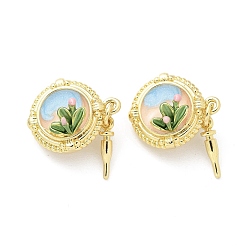 Золотой Застежки латунные коробки, без кадмия, без никеля и без свинца, с эмалью, плоско-круглые, золотые, 17x14.5x10.5 мм, отверстие : 1.2 мм