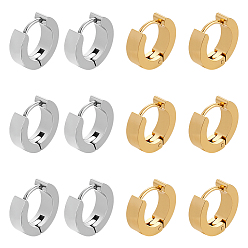 Золотой & Цвет Нержавеющей Стали 6 пары 2 цвета 304 серьги-кольца из нержавеющей стали, гипоаллергенные серьги, толстые серьги-кольца, кольцо, золотые и нержавеющая сталь цвет, 10.5x11x4 мм, штифты : 1 мм, 3 пар / цвет