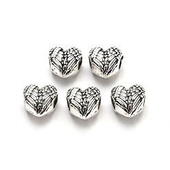 Antique Silver Tibetan Style Alloy European Beads, Large Hole Beads, Cadmium Free & Lead Free, Heart, Antique Silver, 11x12x7.5mm, Hole: 4.5mm, about 400pcs/1000g