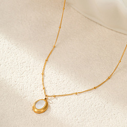 Golden 201 Stainless Steel Acrylic White Oval Pendant Satellite Chain Necklaces for Women, Golden, 20.08 inch(51cm)