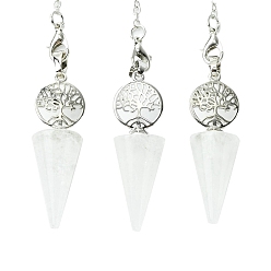 Хрусталь Большой подвесной маятник из натурального кварцевого кристалла, конус, лозоходство, с древом жизни, покрытие стойки, фурнитура из латуни с платиновым покрытием, без кадмия и без свинца, 220~240 мм, отверстие : 1.5~2 мм