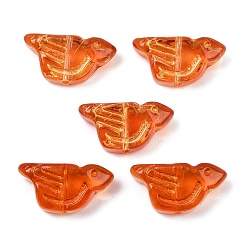 Шоколадный Гальванопокрытие и стеклянные бусины с золотым металлическим плетением, птица, цвет шоколада, 10x19.5x7 мм, отверстие : 1 мм