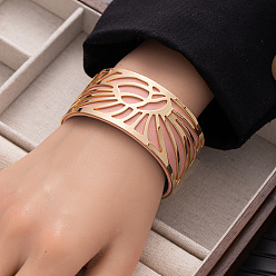 Pink Солнце 304 браслеты-манжеты из нержавеющей стали и искусственной кожи, широкие браслеты для женщин, золотые, розовые, внутренний диаметр: 2-3/8 дюйм (6 см)