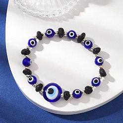 Лавовый камень Браслеты из натуральной лавы и бусин ручной работы в технике лэмпворк, злые глаза, с немагнитных синтетическими гематита бисера, внутренний диаметр: 2-1/4 дюйм (5.6 см).