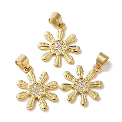 Прозрачный Подвески из кубического циркония с покрытием из латуни, без свинца и без кадмия, реальный 18 k позолоченный, долговечный, цветочный шарм, прозрачные, 18x15.5x1.5 мм, отверстие : 4x3.5 мм