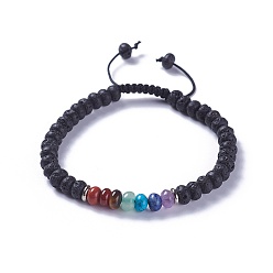 Lave Nylon réglable bracelets cordon tressé de perles, avec des perles de pierre de lave naturelle et des alliages, 2-1/8 pouces ~ 2-1/2 pouces (5.4~6.5 cm)