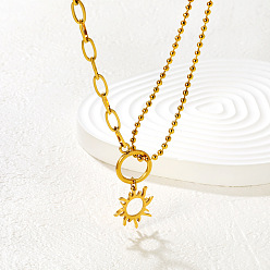 Chapado en Oro Real 18K 304 Collares colgantes de sol de acero inoxidable para mujer, real 18 k chapado en oro, 15.75 pulgada (40 cm), colgante: 18 mm