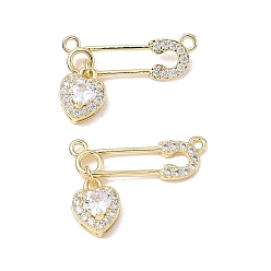 Oro Latón micro pavimenta claro colgantes de circonio cúbico, dije de imperdible en forma de corazón, dorado, 19 mm, agujero: 1.6 mm