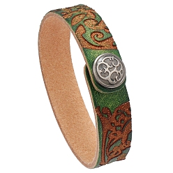 Зеленый лайм Браслеты из воловьей кожи с узором ветки, с помощью кнопки сплава, зеленый лайм, 8-5/8 дюйм (22 см)