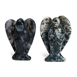 Agate Mousse Figurines d'anges sculptées en agate mousse naturelle, cadeau de pierre énergétique feng shui pour la décoration de bureau à domicile, 35~38x18.5~20x50~53mm