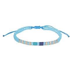 Небесно-голубой Браслеты в богемном стиле из стеклянного бисера и пластиковых бусин, сплетенных вместе, плетеные браслеты из полиэфирного шнура для женщин, голубой, 11.02 дюйм (28 см)