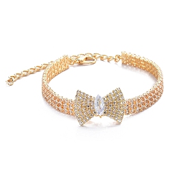 Golden Adjustable 3-Row Brass Micro Pave Cubic Zirconia Cup Chain Pet Collars, Slider Bowknot Cat Dog Choker Necklace, Golden, 245mm