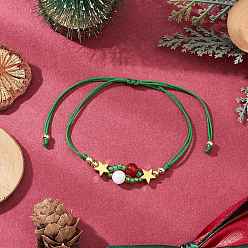 Зеленый Рождественские тематические стеклянные бусины плетеные браслеты из бисера для женщин, с латунными бусинами и бусинами из тайваньского нефрита и малайзийского нефрита из сердолика, зелёные, внутренний диаметр: 1-3/4~3-3/8 дюйм (4.5~8.5 см)