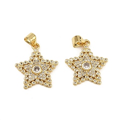 Настоящее золото 18K Латунные микро проложить кубического циркония подвески, звезды прелести, без кадмия и без свинца, стойки покрытие, долговечный, реальный 18 k позолоченный, 19x17x2.5 мм, отверстие : 5x3.5 мм
