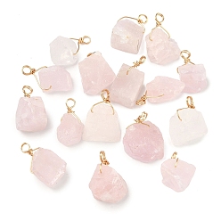 Розовый Кварц Природного розового кварца подвески, с позолоченным экологически чистым медным проводом., самородки, 18 мм, отверстие : 24.5~32x7.5~13x7~10 мм, 3 шт / коробка
