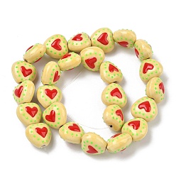 Светло-хаки Фарфоровые эмалированные бусины ручной работы с узором в виде сердечек, сердце, пастельный фарфор, светлый хаки, 15.5x16~16.5x10.5~11 мм, отверстие : 1.8~2 мм