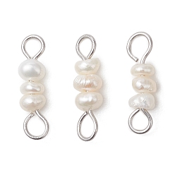 Нержавеющая Сталь Цвет Подвески-коннекторы из натуральных пресноводных жемчужин в форме ронделей, с 304 двойными петлями из нержавеющей стали, старинный белый, цвет нержавеющей стали, 14~14.5x3.5~4x3~3.5 мм, отверстие : 2~2.5 мм