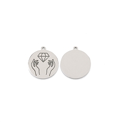 Stainless Steel Color 304 Stainless Steel Pendants, Flat Round with Diamond Pattern, Stainless Steel Color, 28x25x1.5mm, Hole: 2mm