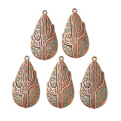 Red Copper & Green Patina Сплавочные подвески тибетского стиля, капля чая с подвесками в виде кактуса, красная медь и зеленая патина, 46.5x24x3 мм, отверстие : 2.5 мм